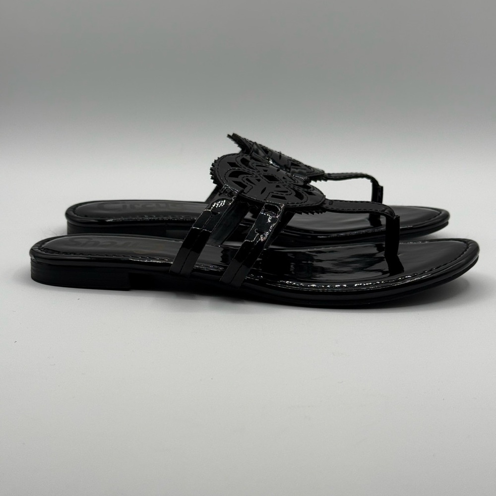 Circus NY by Sam Edelman Canyon Medallion Black Patent Leather Flat Sandals SZ 8 - Picture 3 of 9